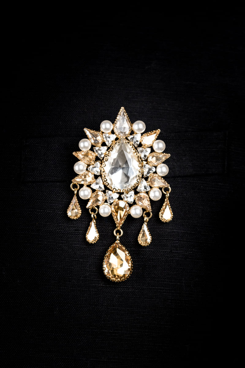 Gold Crystal Studded Brooch