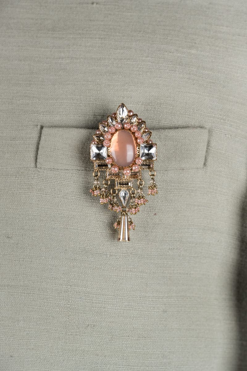 Peach Crystal With Semi Precious Stone Brooch