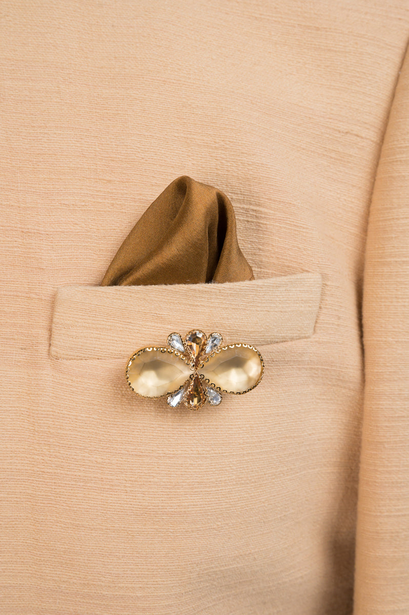 Contemporary Gold Crystal Stone Brooch