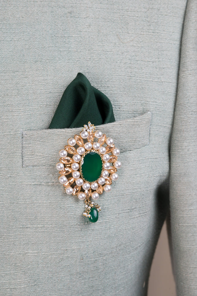 Emerald Pearl Encrusted Brooch