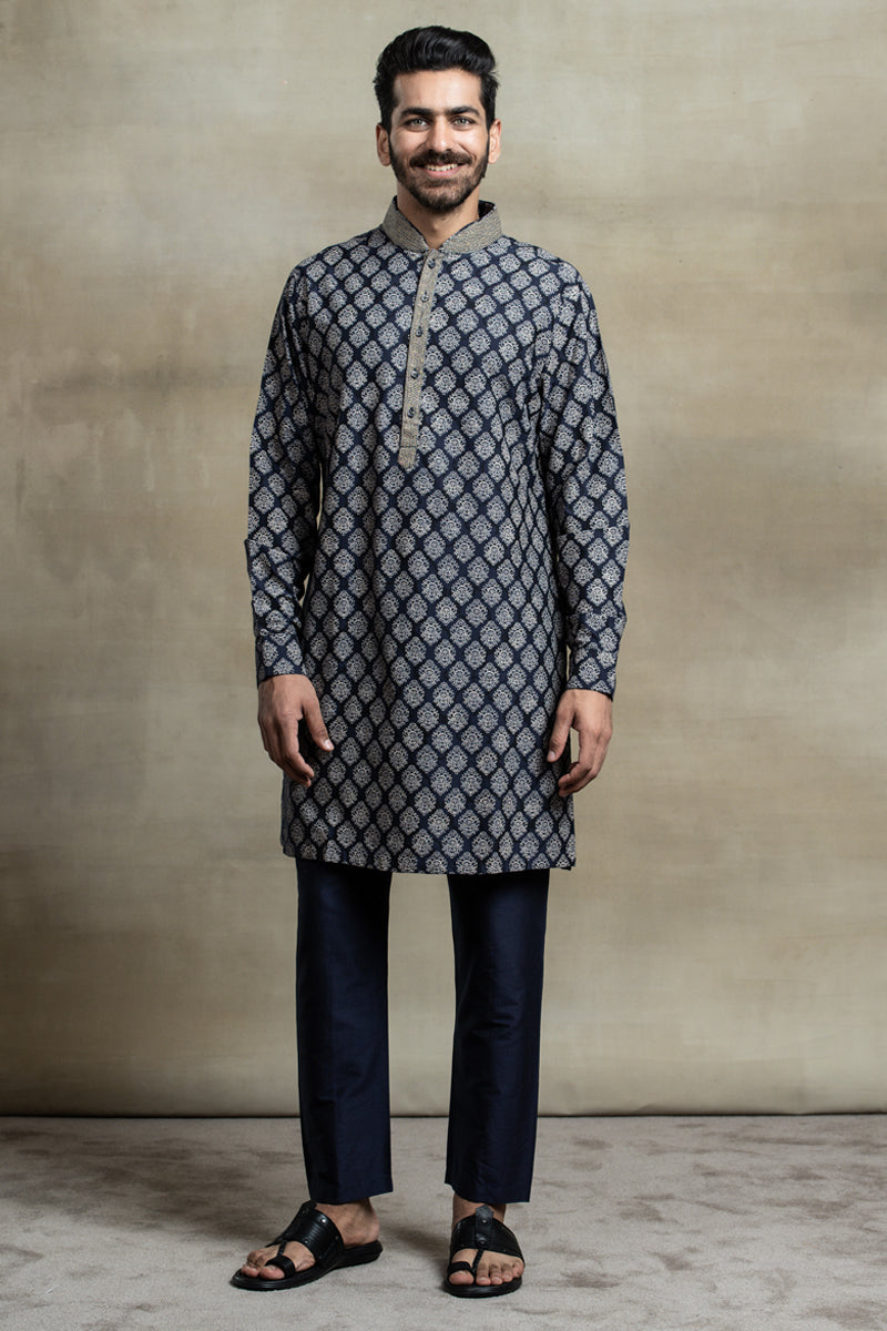 All Over Printed Kurta with Top Stich Details
