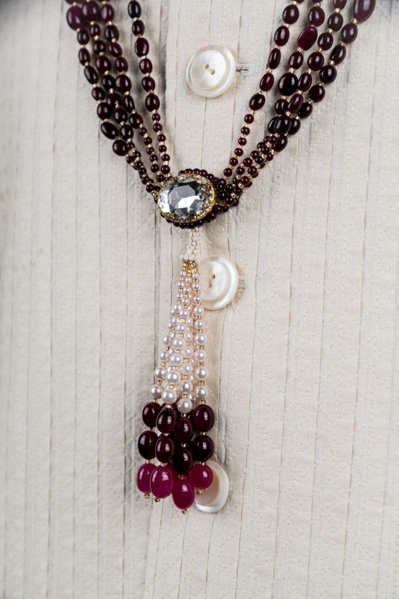 Maroon And White Four Layered Mala