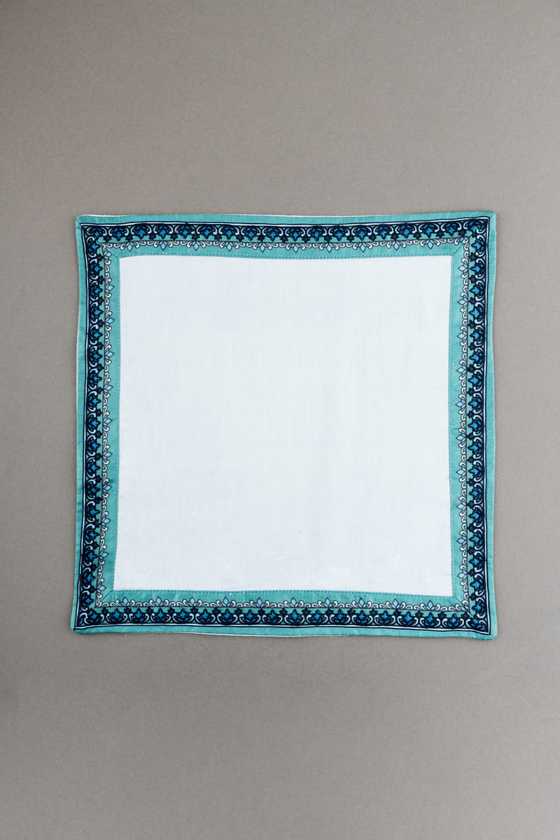 Light Blue Pocket Square With Embroidered Border