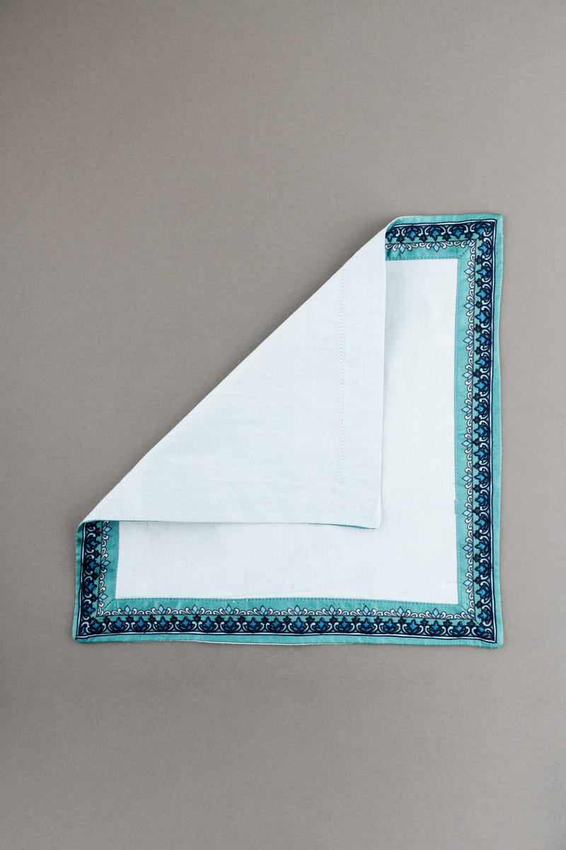 Light Blue Pocket Square With Embroidered Border