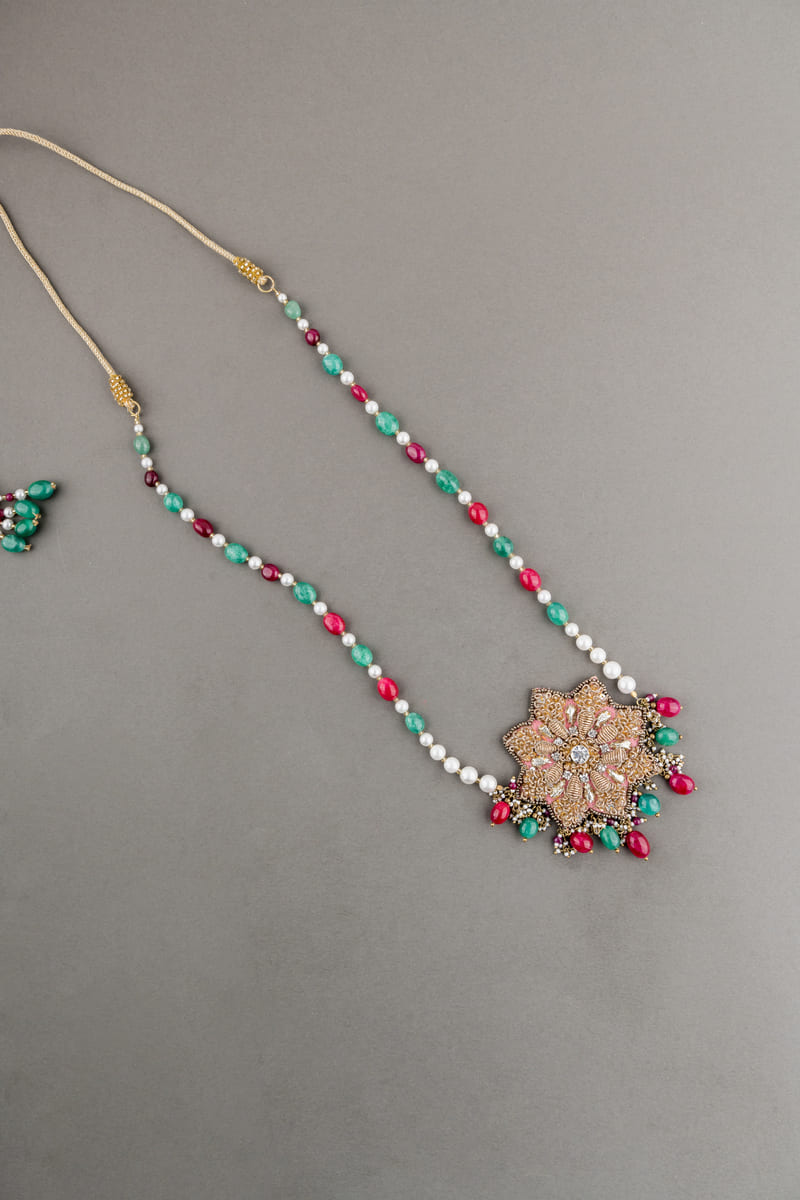 Embroidered Flower Two Tone Beaded String Sehra