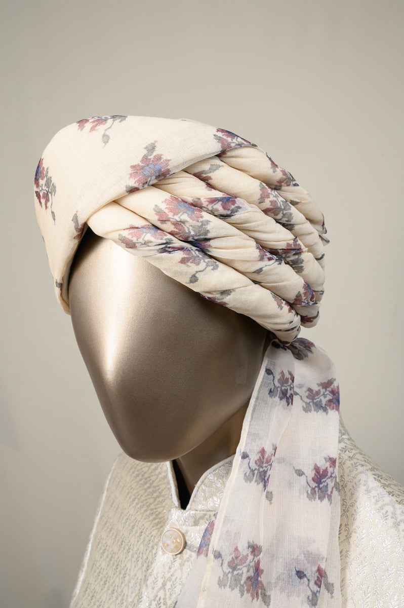 Ivory With Maroon Floral Printed Safa