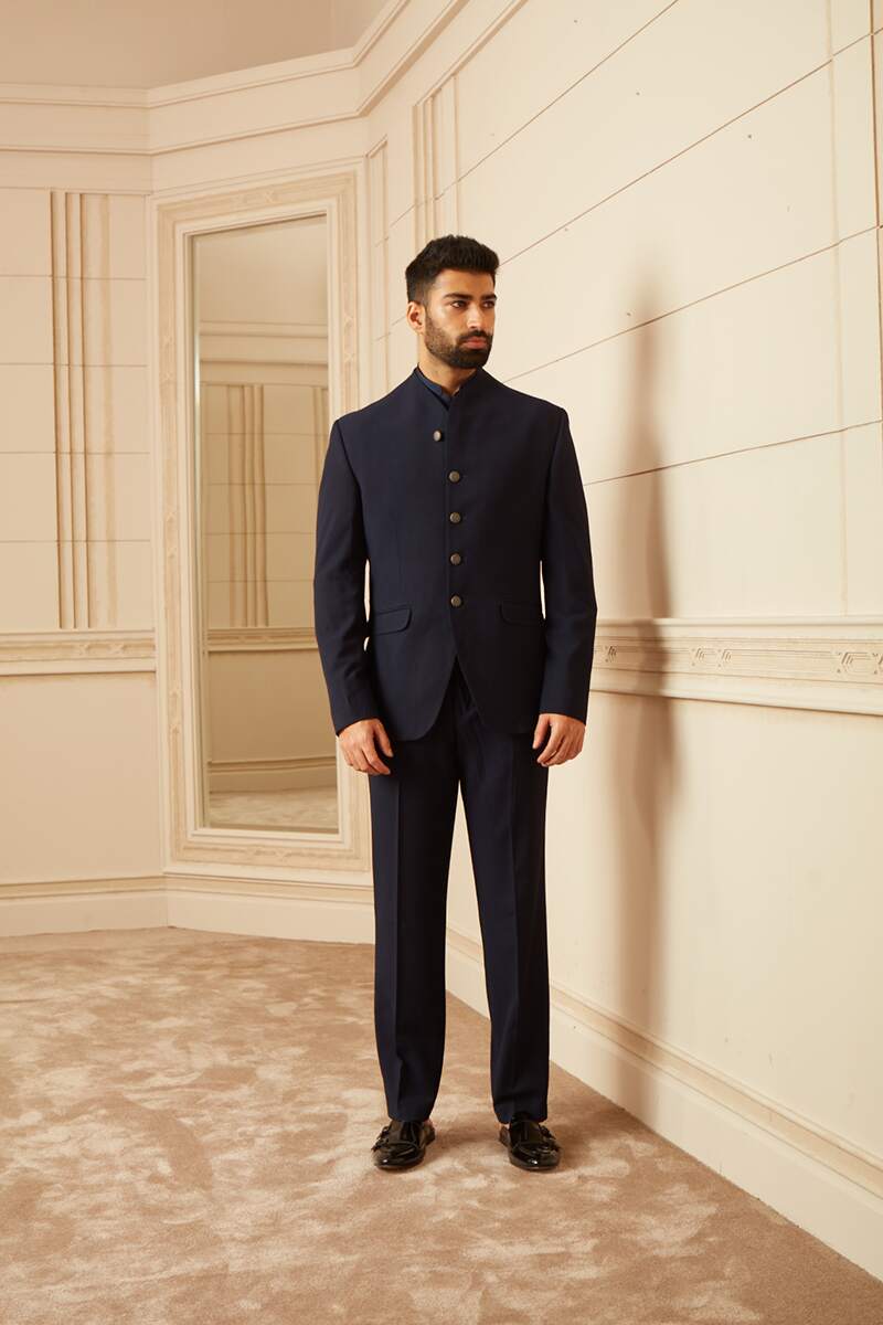 Buy Hangup Men Blue Regular Fit Bandhgala Suit - Suits for Men 5617522 |  Myntra