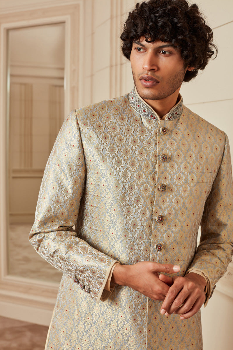 Light Grey All Over Embroidered Sherwani