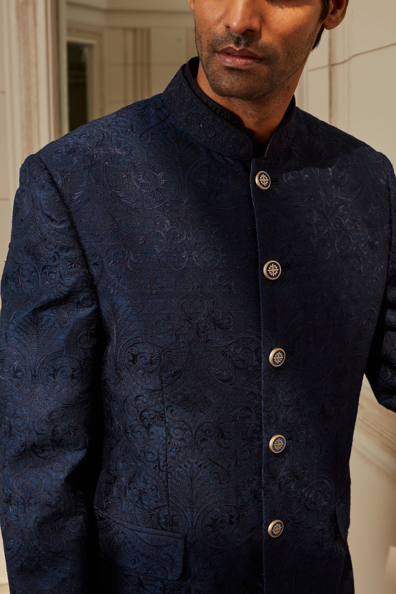 Navy Thread Embroidered Bandhgala