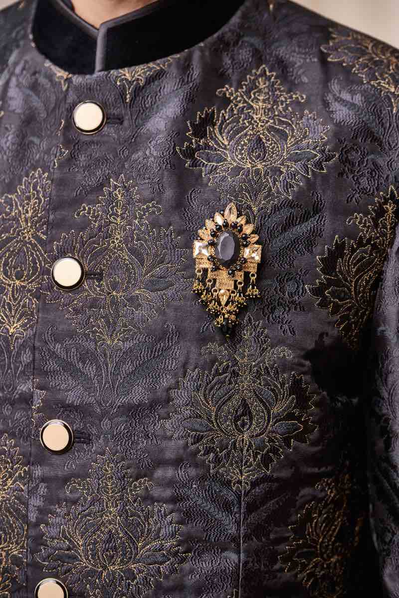 Black Bandhgala With Zari Highlight On Front And Collar