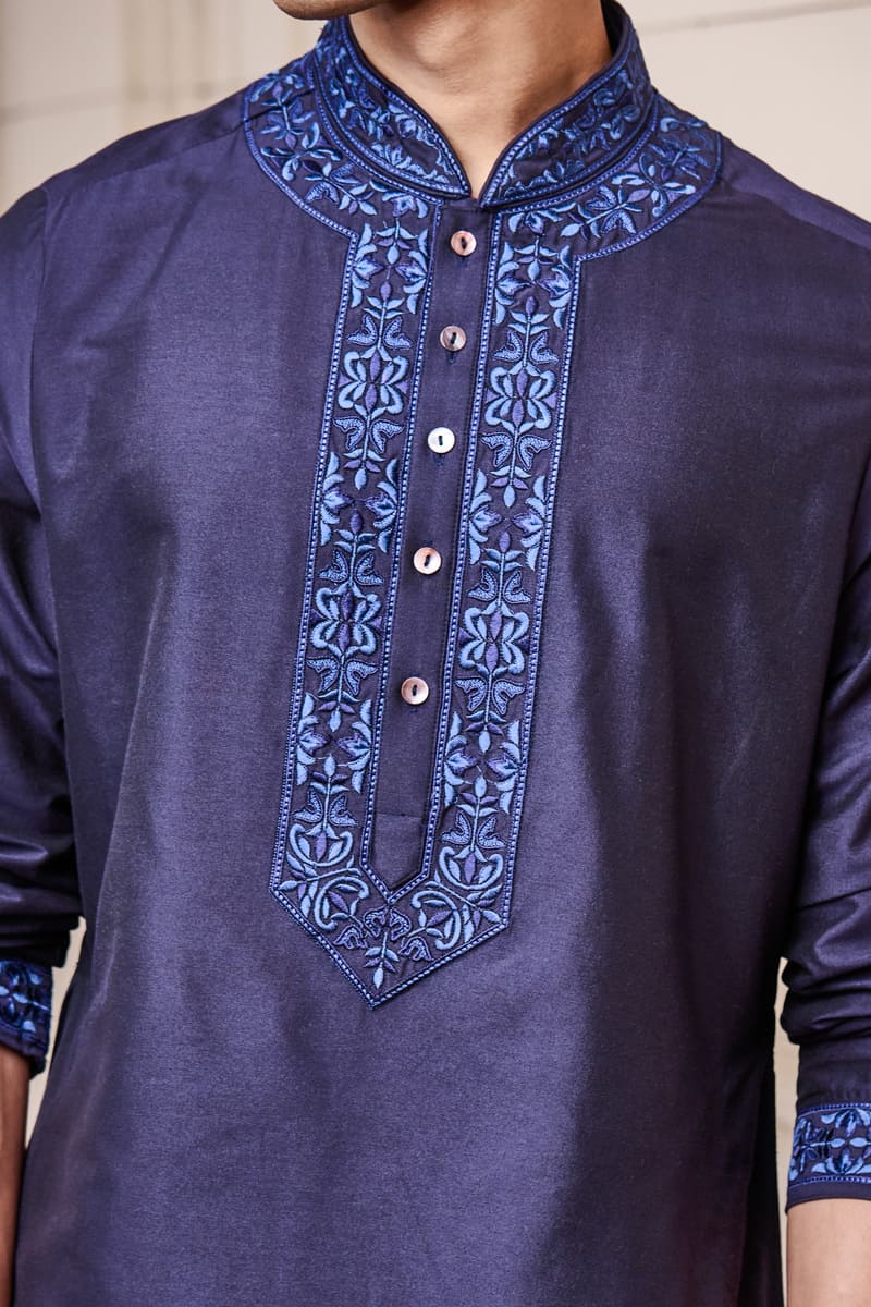 Kurta Set with Embroidered Collar and Placket