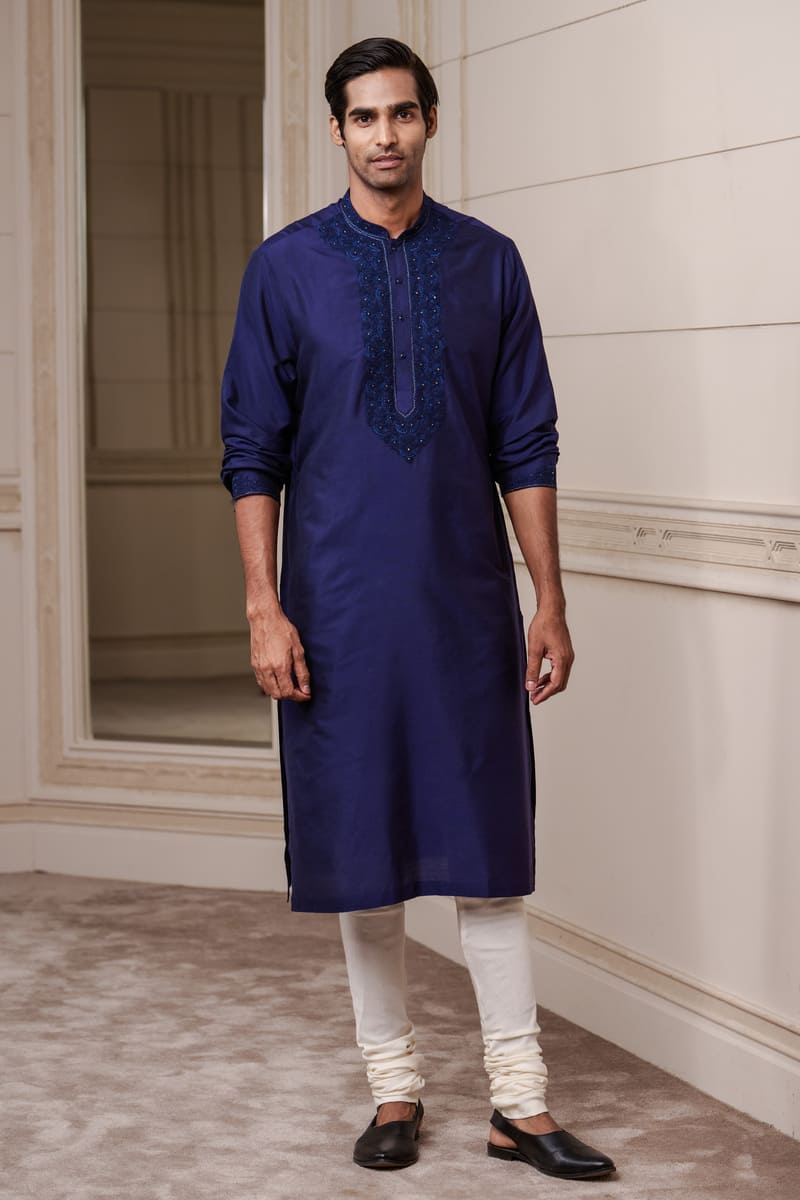 Navy Kurta Set with Thread Embroidery Details