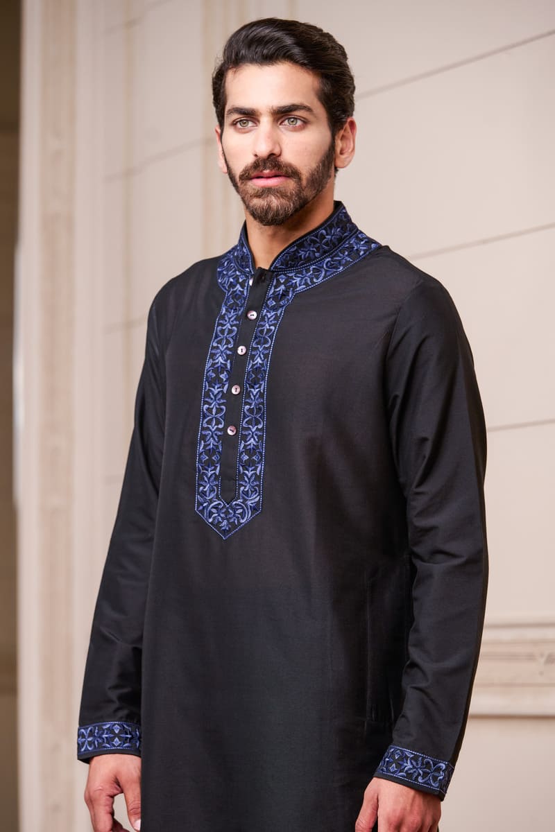 Kurta Set with Embroidered Collar and Placket